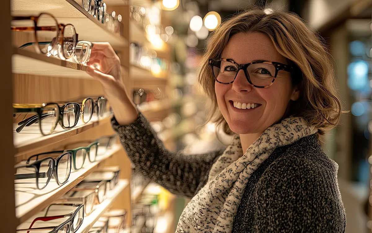 a woman shopping for eyewear in an optical